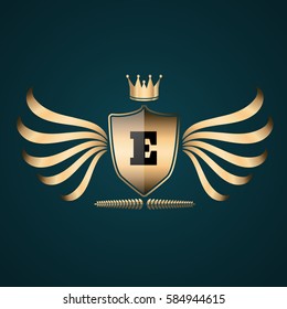 Golden wings logo E  label eps 10 vector