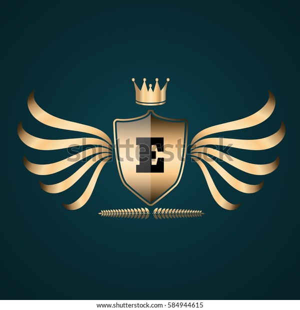 Golden wings logo E \
label eps 10 vector