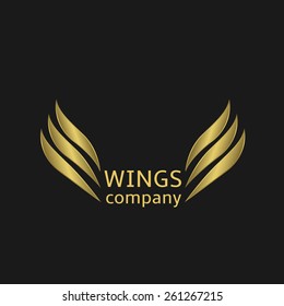 Golden Wings logo on the black background. Vector illustration.