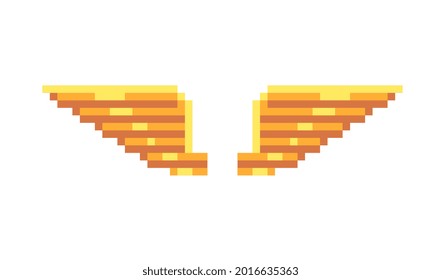 Golden wings logo. Pixel art icons set. 8-bit sprites. Game assets. Isolated abstract vector illustration.