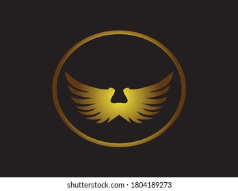 Golden wings logo vector illustration, isolated on black background.