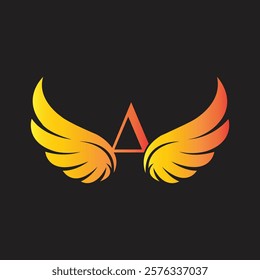 Golden Wings Logo with A vector Illustration on black background with gold shine effect