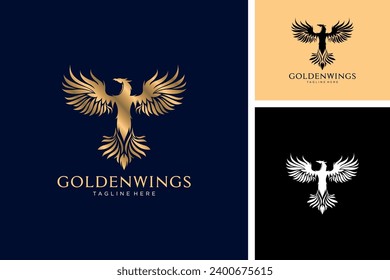 Goldene Flügel majestätisches Logo für Phoenix-Vögel