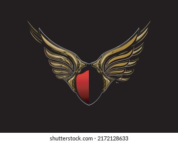 golden wings and shield logo vector illustration templates.