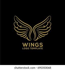 Golden wings vector logo template. Angel wings illustration A monogram for boutique, restaurant, hotel, fashion store (sign, symbol, icon, label, emblem, tattoo).