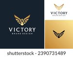 Golden Wingspan Bird, Dove Pigeon Eagle Falcon Osprey Hawk Phoenix Wings Initial Letter V for Victory Gold Luxury Premium Brand Logo Design