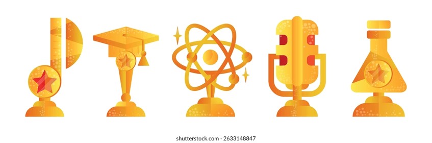 Golden Winner Award and Trophy for Achievement Vector Set