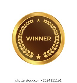 Distintivo de vencedor dourado com um design de coroa de louro com texto "WINNER". Um símbolo perfeito para prêmios, conquistas e reconhecimentos.