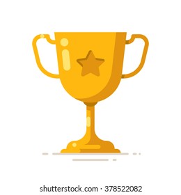 Golden winner cup. Award symbol. Vector flat illustration.