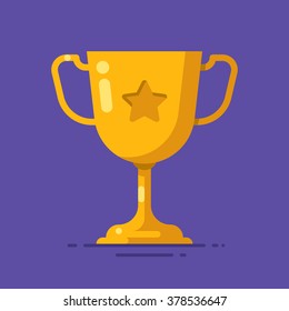 Golden winner cup. Award symbol. Vector flat illustration.