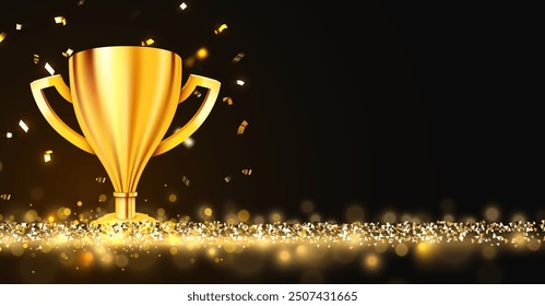 Golden winner cup. Concept of victory, achievement, success, rewarding of winner. Vector illustration