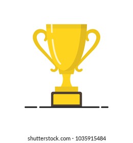 Golden winner cup. Trophy cup. Flat cartoon icon. Vector illustration.