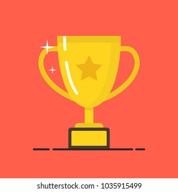 Golden winner cup. Trophy cup. Flat cartoon icon. Vector illustration.