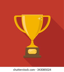 Golden winner cup. Trophy cup flat design icon with long shadow