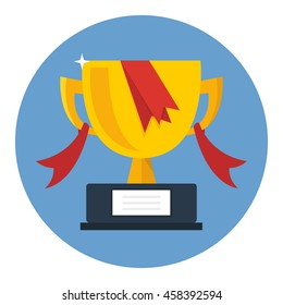 Golden winner cup. Trophy cup flat design icon