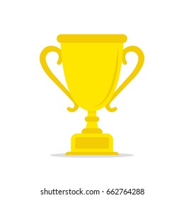 Golden winner cup. Trophy cup. Flat cartoon style. Vector illustration.
