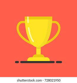 Golden winner cup. Trophy cup. Flat cartoon style. Vector illustration.