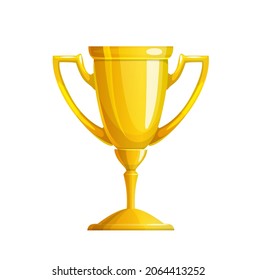 Golden winner cup vector icon with trophy, award or prize. Champion gold cup, goblet or bowl of first place reward, sport competition, championship game, contest or tournament winner trophy design