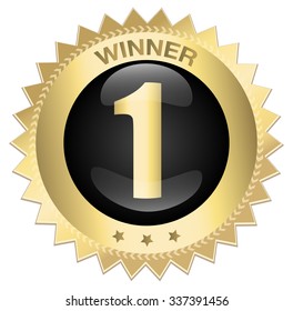 Golden winner seal or icon. Vector illustration.