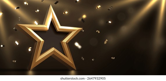 Estrela vencedora dourada. Conceito de vitória, conquista, sucesso, recompensa do vencedor. Ilustração vetorial