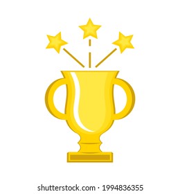 Golden winner's cup icon, isolated on white, cartoon style, flat design, vector illustration. 