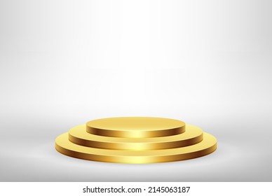 Golden winners podium on light gray background for business concepts, podium object.