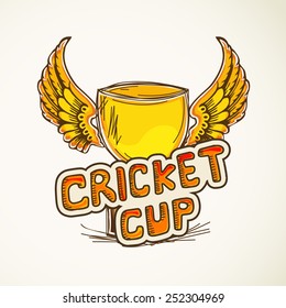 Golden winning cup with wings for Cricket.
