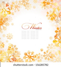 golden winter background with snowflakes