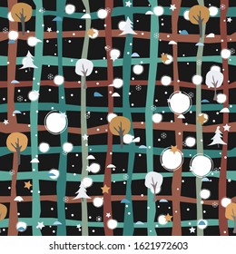 Golden Winter Seamless Pattern. Dark Background. vector Illustration