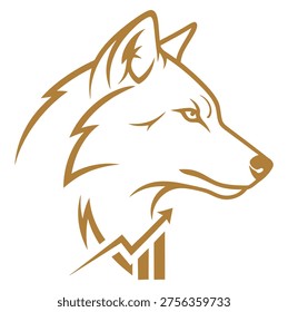Golden wolf head with upward trending graph animal