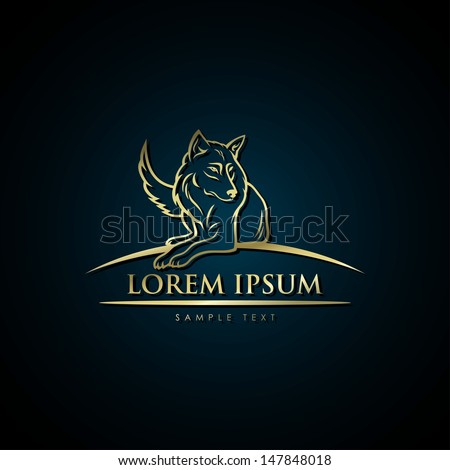 Golden wolf label - vector illustration