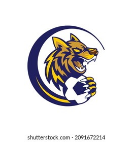 golden wolf soccer logo vector