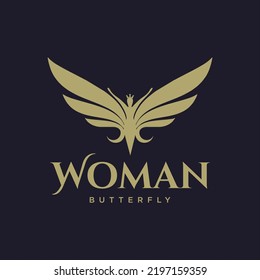 Golden woman butterfly logo design vector