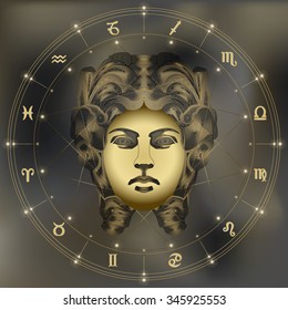 Golden woman, zodiac Virgo sign for astrological predestination and horoscope