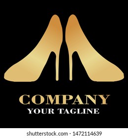 golden women shoes logo template design , elegant and luxury logo