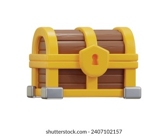 Golden wood opened treasure chest 3d rendering icon for website or game