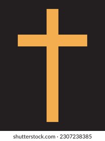 Golden or wooden christian cross isolated on a black background. A symbol of the love of Jesus. God vector illustration. Catholic symbol flat vector, gold cross. Christian cross symbol icon.