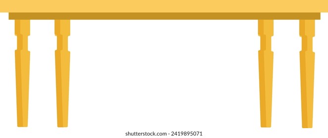 Golden wooden table with elegant legs isolated on white. Modern furniture design, minimalist interior decorating vector illustration.