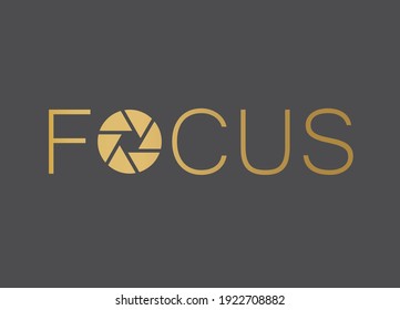 Golden Word Focus With Camera Shutter-  Vector Illustration