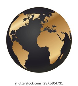 Golden world globe europe, africa and america Gold world map