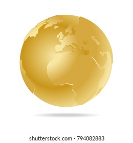 Golden World Globe Vector Icon Europe And Africa Blue Map Famous Continents in the World