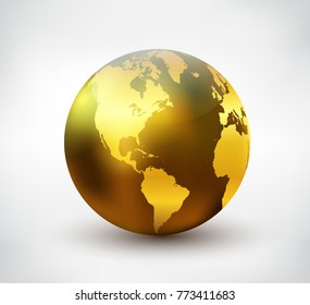Golden world globe.Vector earth icon.