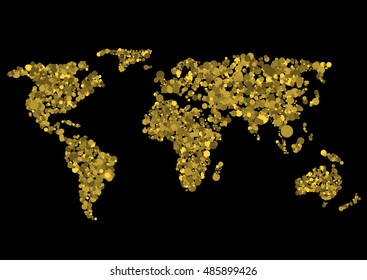 Golden world map. Abstract earth, Vector illustration