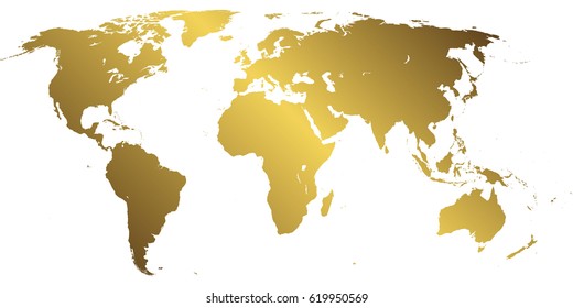 golden world map on white background