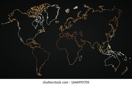 esquema del mapa del mundo dorado sobre fondo oscuro