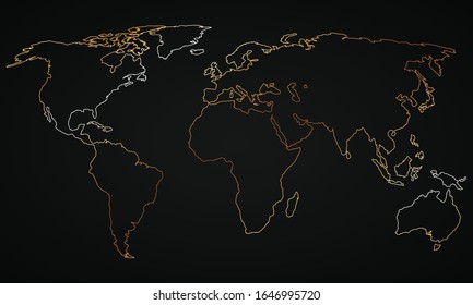 golden world map outline on dark background