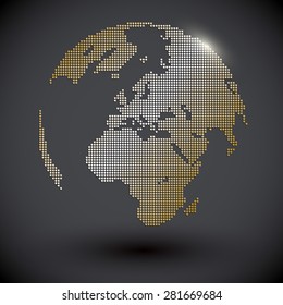 Golden World Map In Pixel On Black Background : Vector Illustration