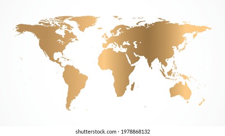 Golden world map vector illustration isolated on a white background