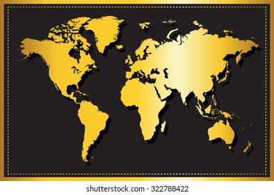 Golden world map.Vector illustration.