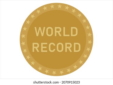 Golden world record medal on white background.